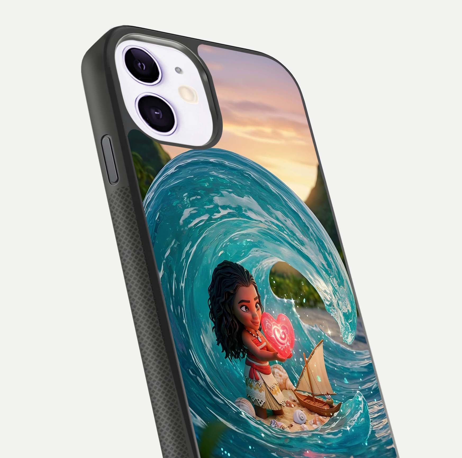 Heart of Ocean Glass Case for iPhone 11 close-up angled shot showing blue tones and reflection shine