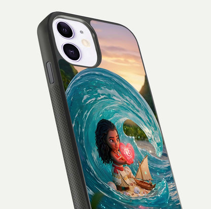 Heart of Ocean Glass Case for iPhone 11 close-up angled shot showing blue tones and reflection shine