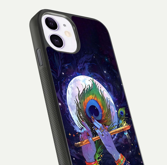 Krishna Hands Art Glass Case for iPhone 11 close-up angled shot showing detailed hand design and shine