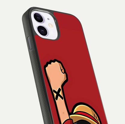 Luffy X Spirit Glass Case for iPhone 11 close-up angled shot showing character detailing and gloss texture