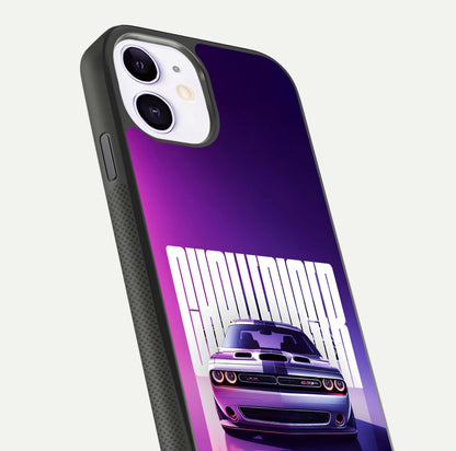 Midnight Muscle Ride Glass Case for iPhone 11 close-up angled shot showing HD reflections and car details