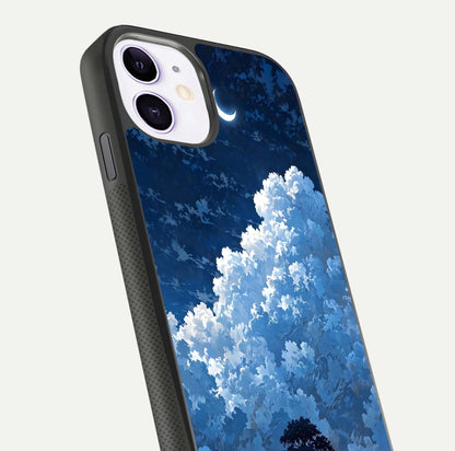 Midnight Sky Serenity Glass Case for iPhone 11 close-up angled shot showing starlit tones and reflection