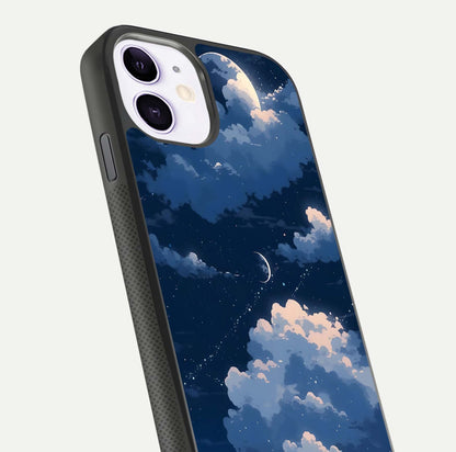 Moon Dream Haze Glass Case for iPhone 11 close-up angled shot showing moon reflection and subtle glow