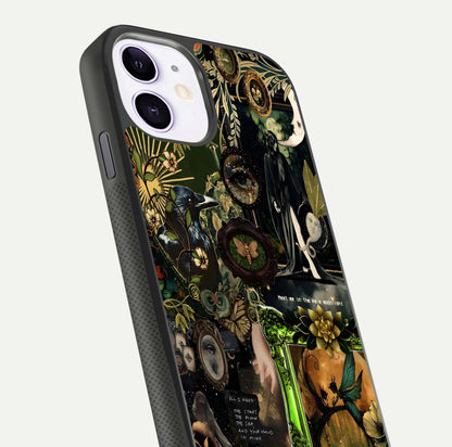 Mystic Woods Secret Glass Case for iPhone 11 close-up angled shot highlighting tree texture and reflection
