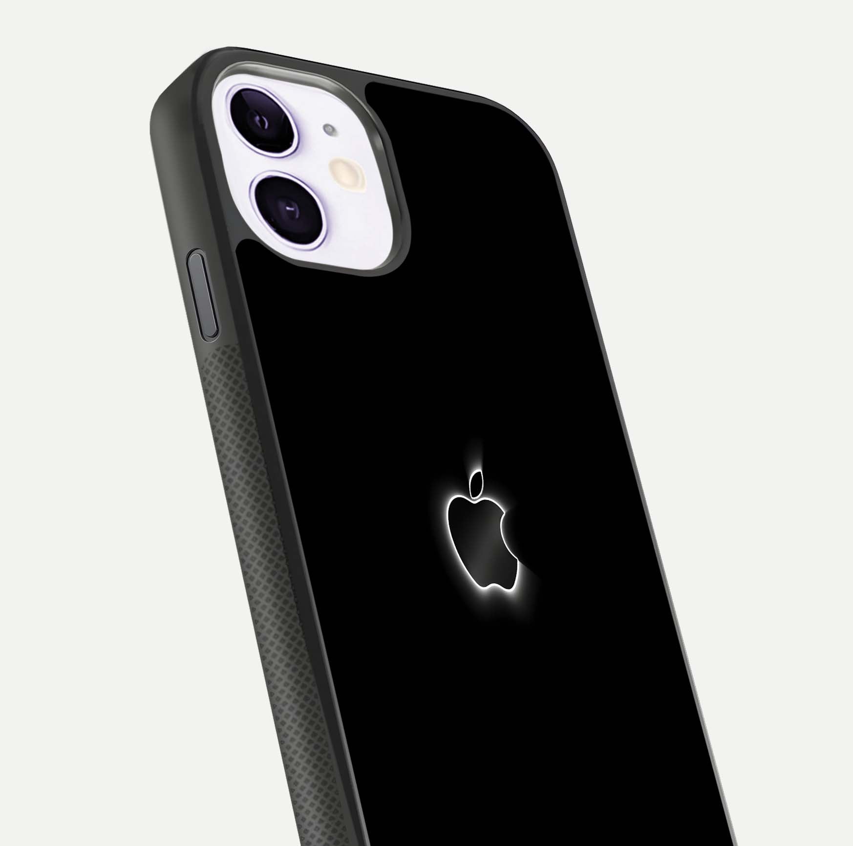Neon Apple Glow Glass Case for iPhone 11 close-up angled shot highlighting neon reflection and color pop
