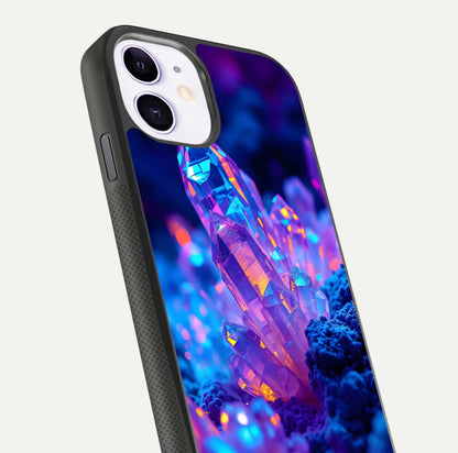Neon Aura Shards Glass Case for iPhone 11 close-up angled shot highlighting fragment pattern and reflection