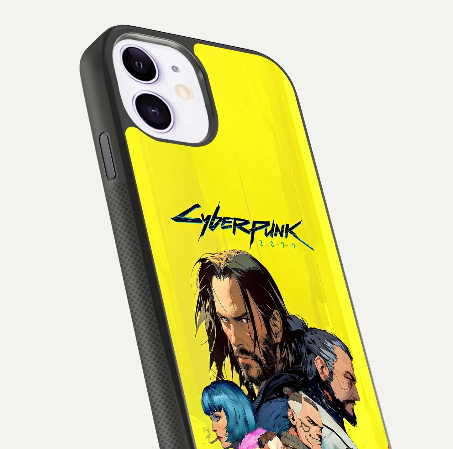 Neon Rebel Genesis Glass Case for iPhone 11 close-up angled shot showing neon lines and HD reflection