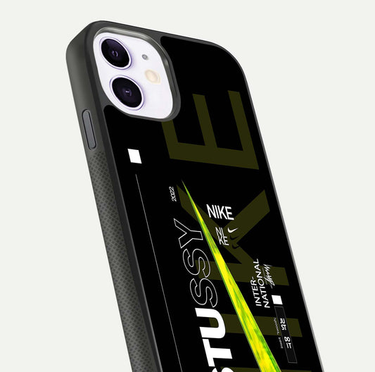 Neon Street Edition Glass Case for iPhone 11 close-up angled shot showing urban neon lights and shine