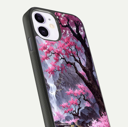Pinkish Scenery Glass Case for iPhone 11 close-up angled shot showing reflection and gradient color blend