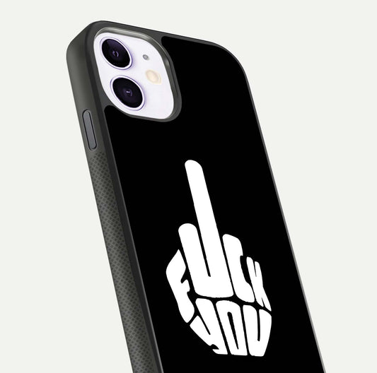 Rebel Mode On Glass Case for iPhone 11 close-up angled shot highlighting reflective text and sharp design