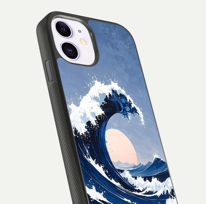 Rising Tide Power Glass Case for iPhone 11 close-up angled shot highlighting water motion and reflection