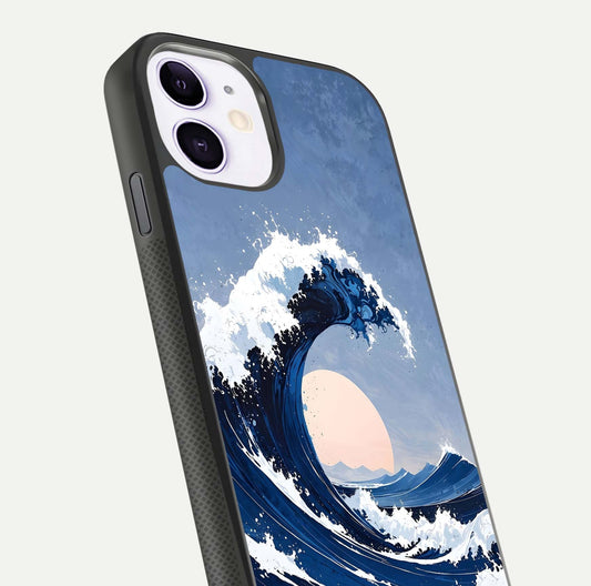 Rising Tide Power Glass Case for iPhone 11 close-up angled shot highlighting water motion and reflection
