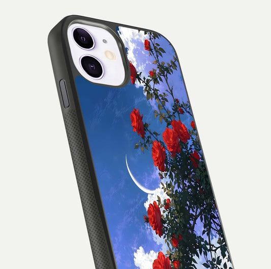 Rose Drift Flowers Glass Case for iPhone 11 close-up angled shot highlighting floral texture and reflection
