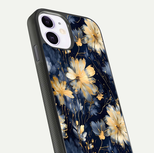 Royal Petal Dream Glass Case for iPhone 11 close-up angled shot highlighting petal texture and reflection depth