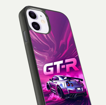Speed Drift Legend Glass Case for iPhone 11 close-up angled shot highlighting speed lines and reflection