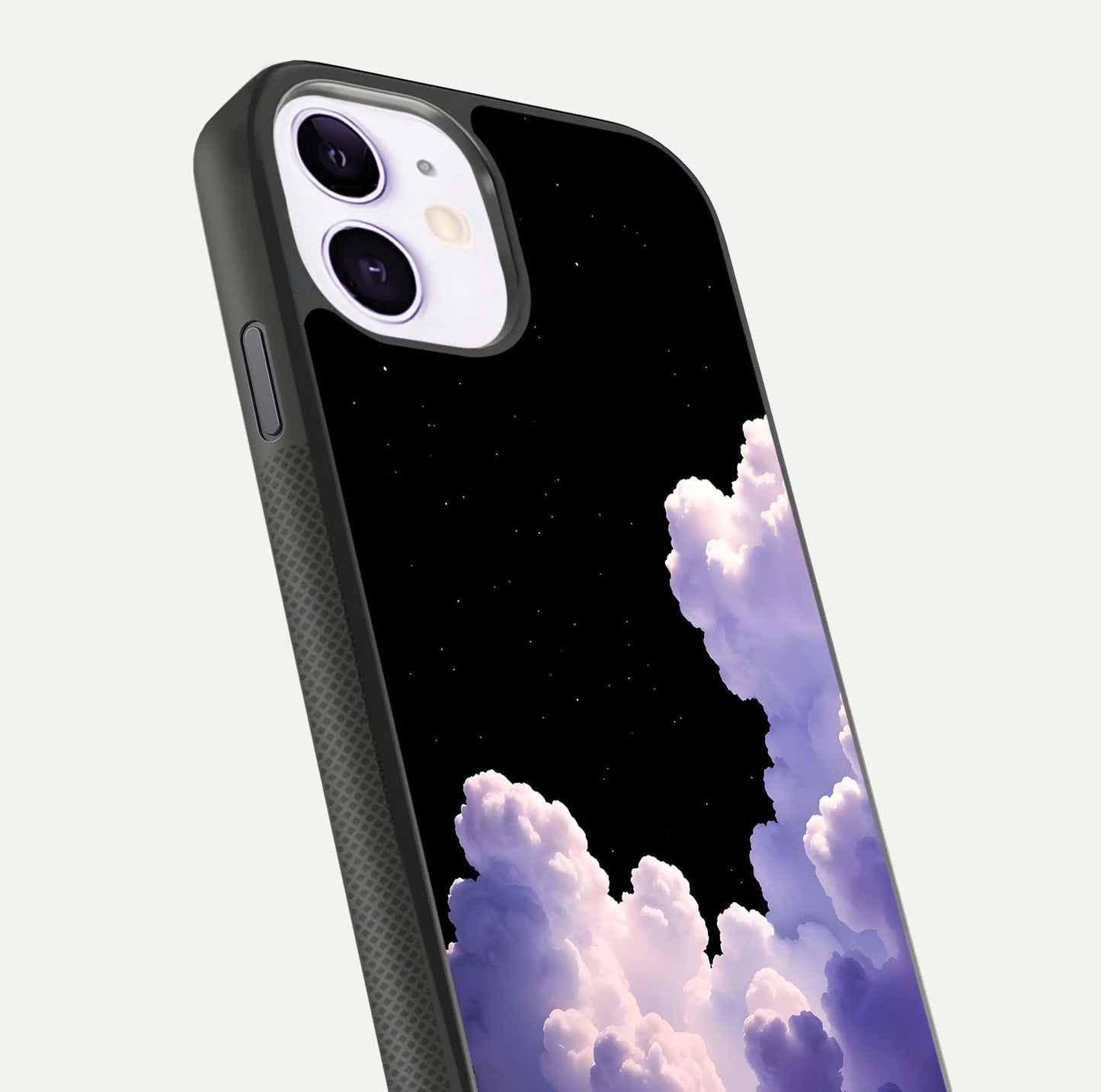 Starlit Night Whispers Glass Case for iPhone 11 close-up angled shot highlighting stars and reflection