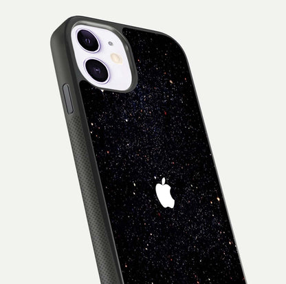 Starry Apple Galaxy Glass Case for iPhone 11 close-up angled shot highlighting star details and gloss