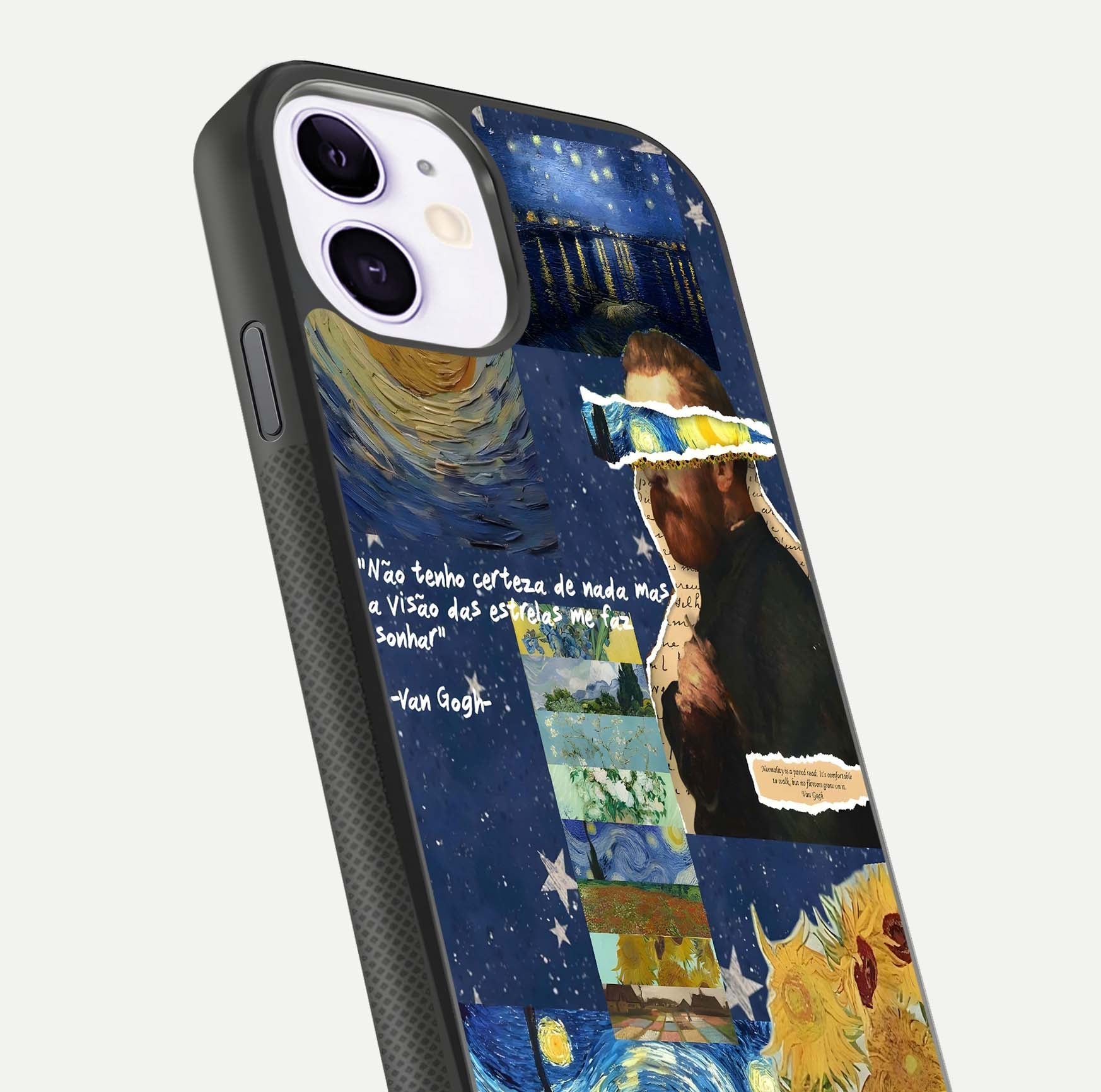 Starry Dream Vision Glass Case for iPhone 11 close-up angled shot highlighting cosmic light and reflection