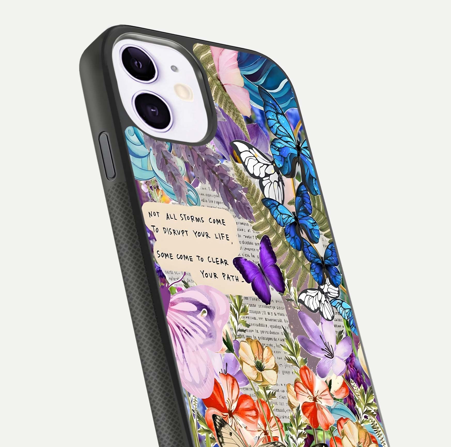 Storm Path Bloom Glass Case for iPhone 11 close-up angled shot highlighting bloom texture and reflection