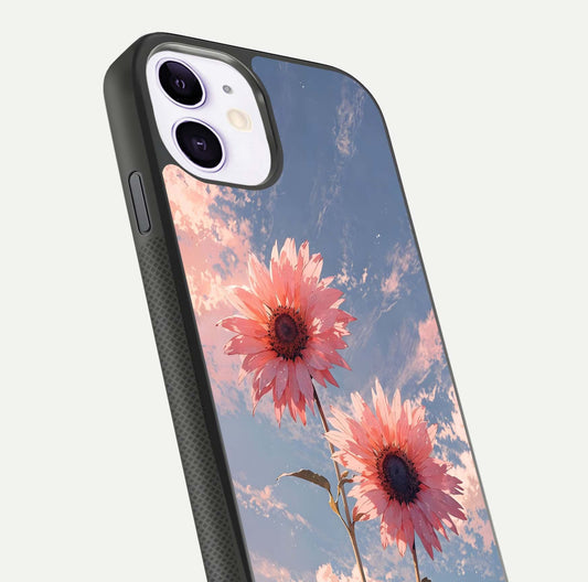 Sunlit Daisy Glow Glass Case for iPhone 11 close-up angled shot highlighting petal texture and reflection