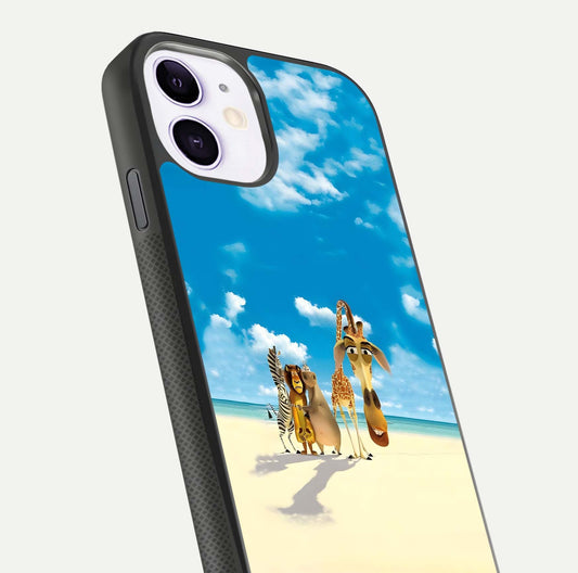 Tropical Fun Squad Glass Case for iPhone 11 close-up angled shot highlighting vibrant tones and texture