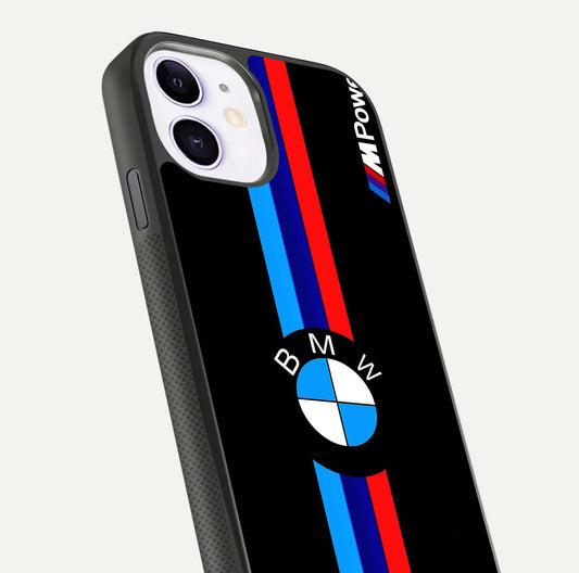 Turbo BMW Beast Glass Case for iPhone 11 close-up angled shot highlighting car detailing and reflection