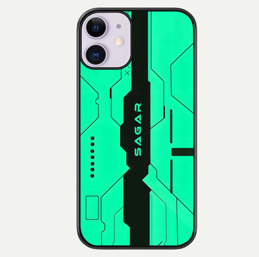 Aqua Tech CYBERPUNK Custom Name Glass Case For iPhone 11 by Custom World