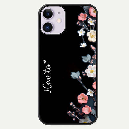 Black Elegance Floral Custom Name Glass Case For iPhone 11 by Custom World