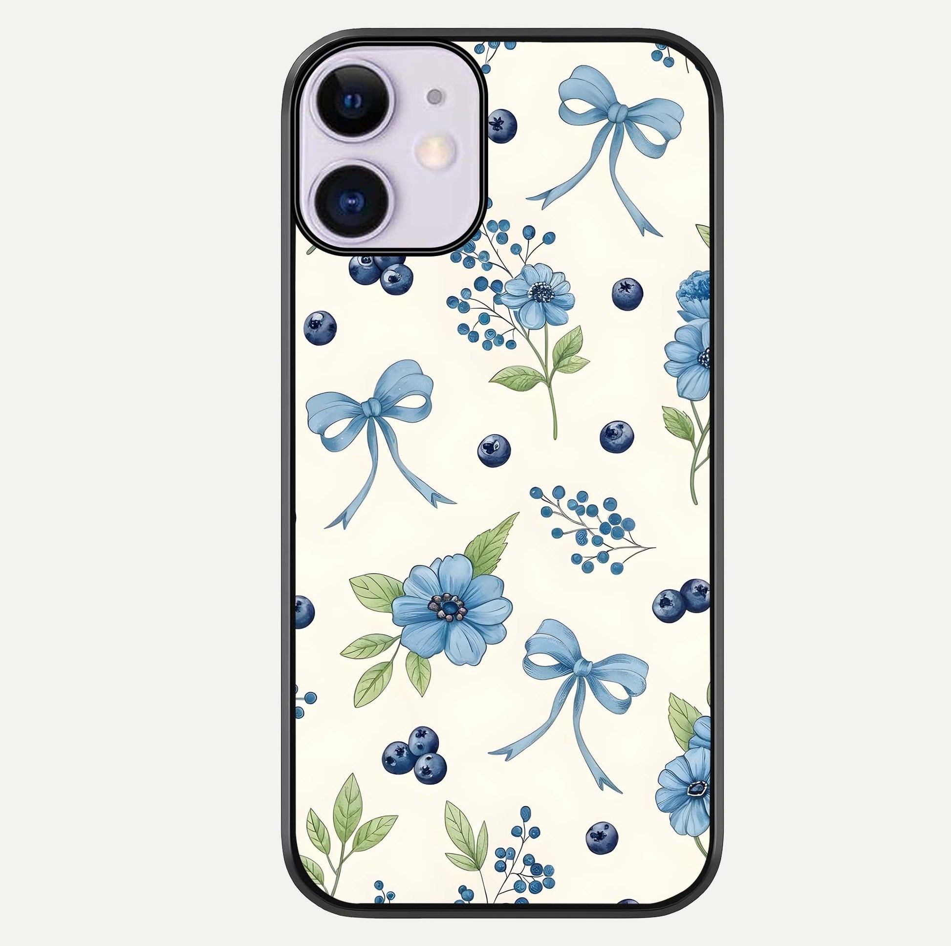 Blue Flower & Bow Glass Case For iPhone 11 by Custom World