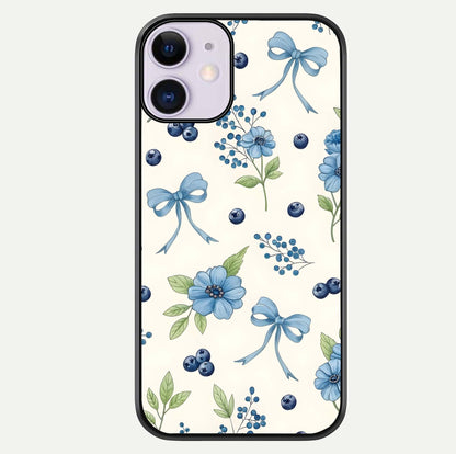 Blue Flower & Bow Glass Case For iPhone 11 by Custom World