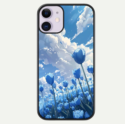 Blue Tulip Clouds Glass Case For iPhone 11 by Custom World