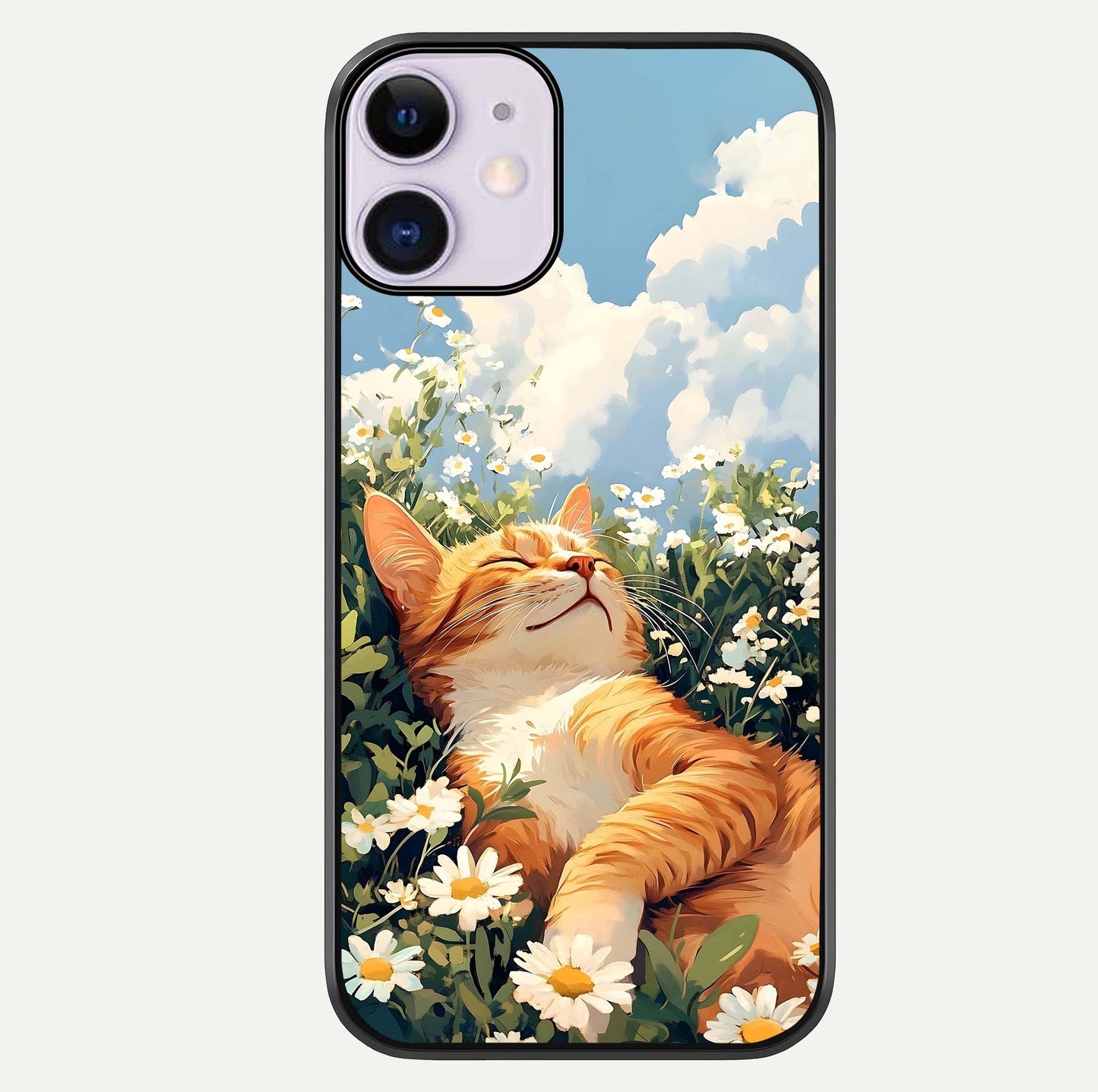 Cat & Flowers View Glass Case For iPhone 11 by Custom World