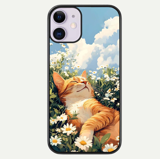 Cat & Flowers View Glass Case For iPhone 11 by Custom World