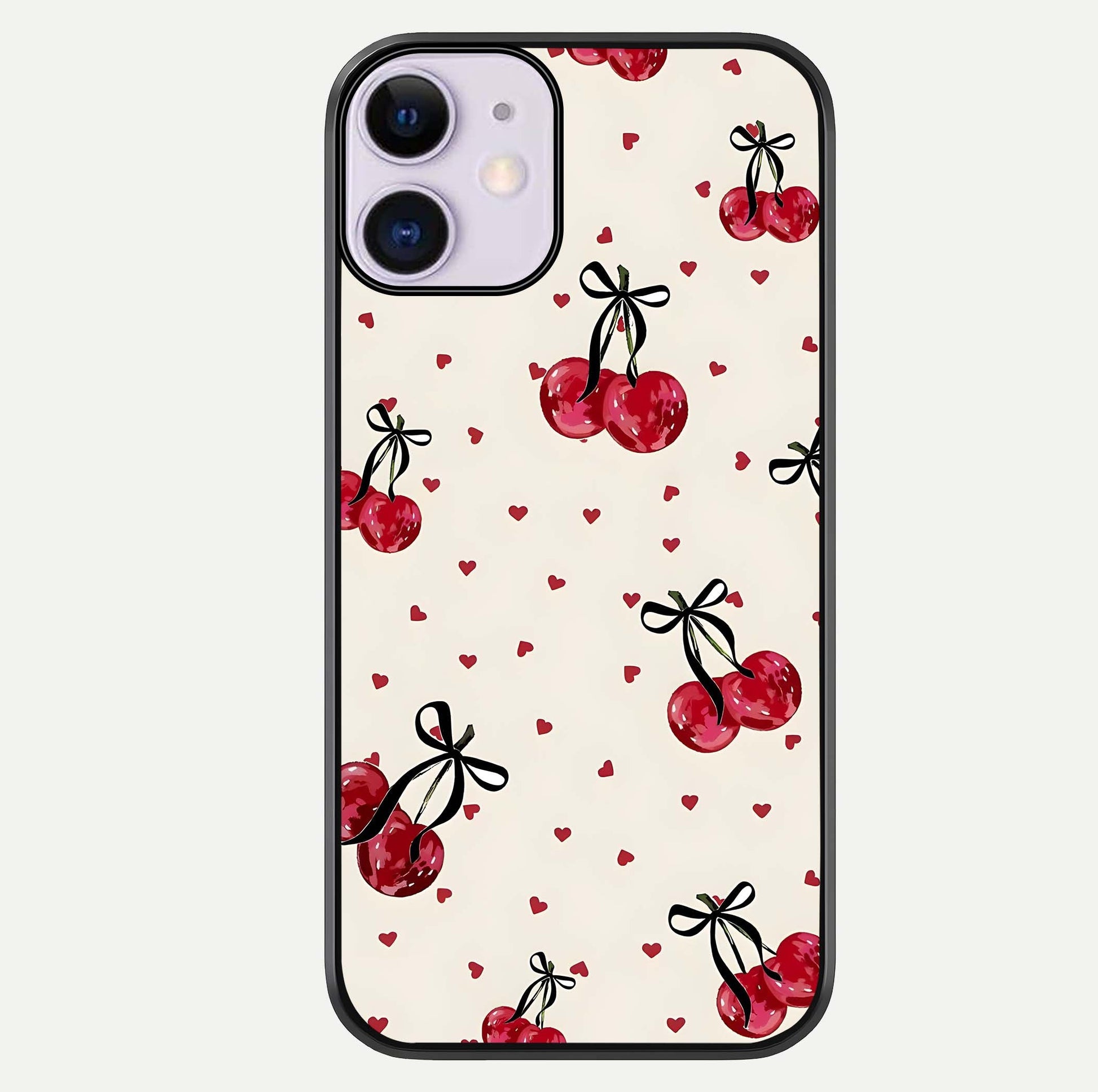 Cherry Heart Bow Glass Case For iPhone 11 by Custom World