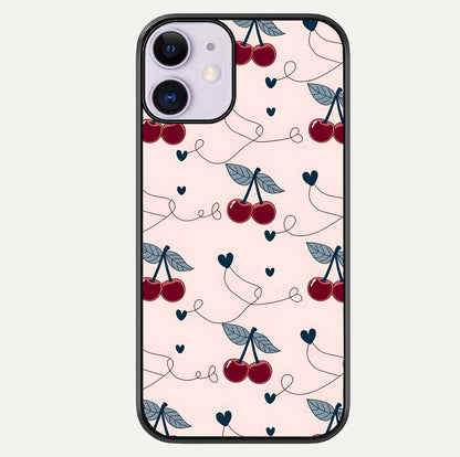 Cherry Heart Line Glass Case For iPhone 11 by Custom World
