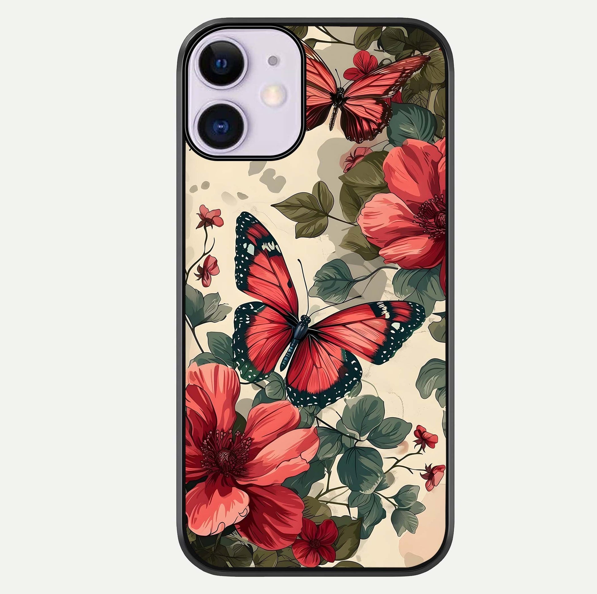 Crimson Butterfly Garden Glass Case For iPhone 11 by Custom World