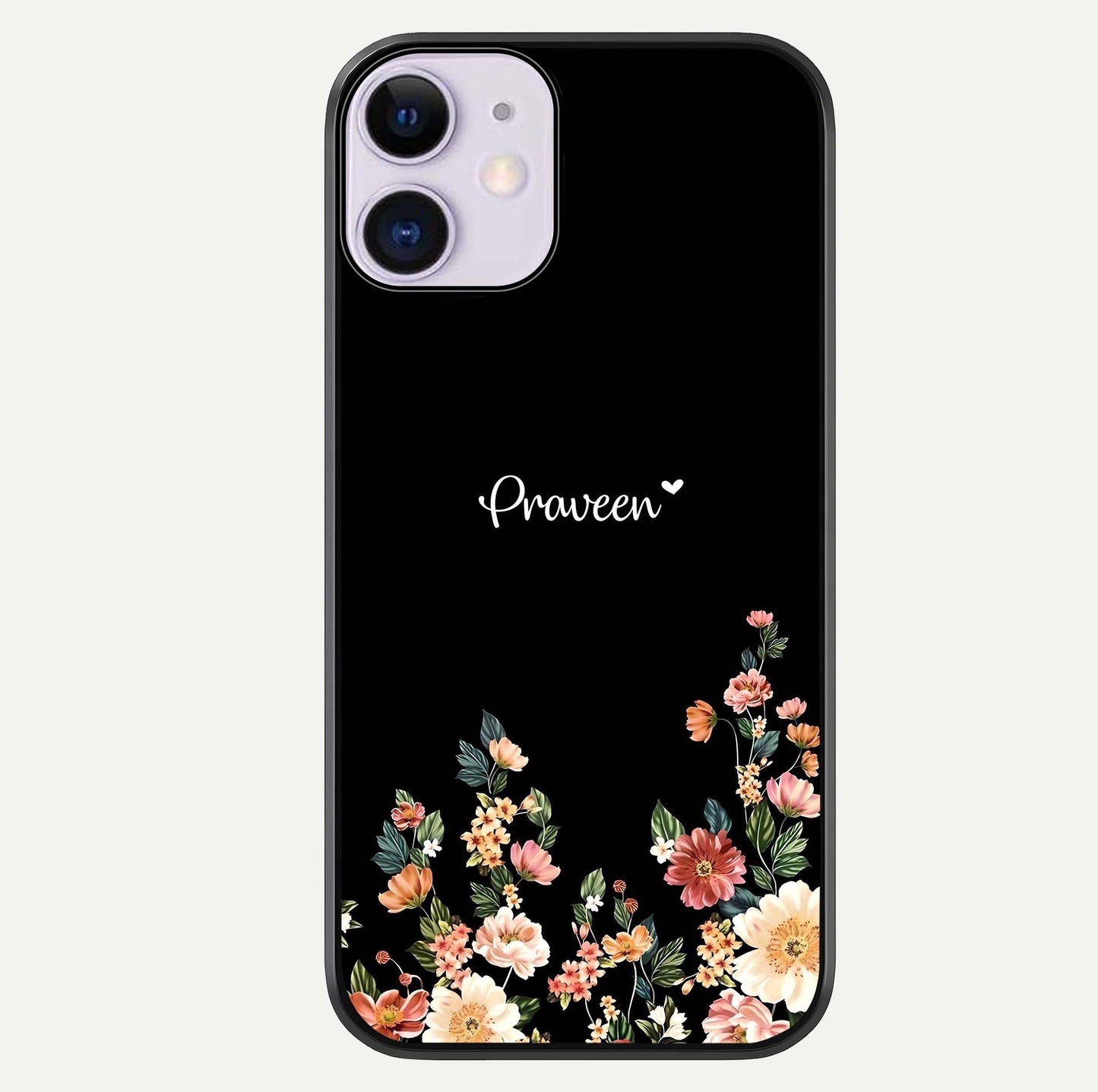 Floral Design Personalized Custom Name Glass Case For iPhone 11 by Custom World