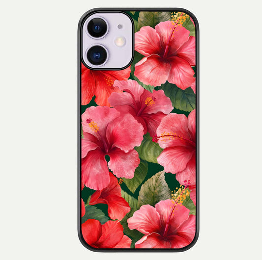Hibiscus Pattern Glass Case For iPhone 11 by Custom World