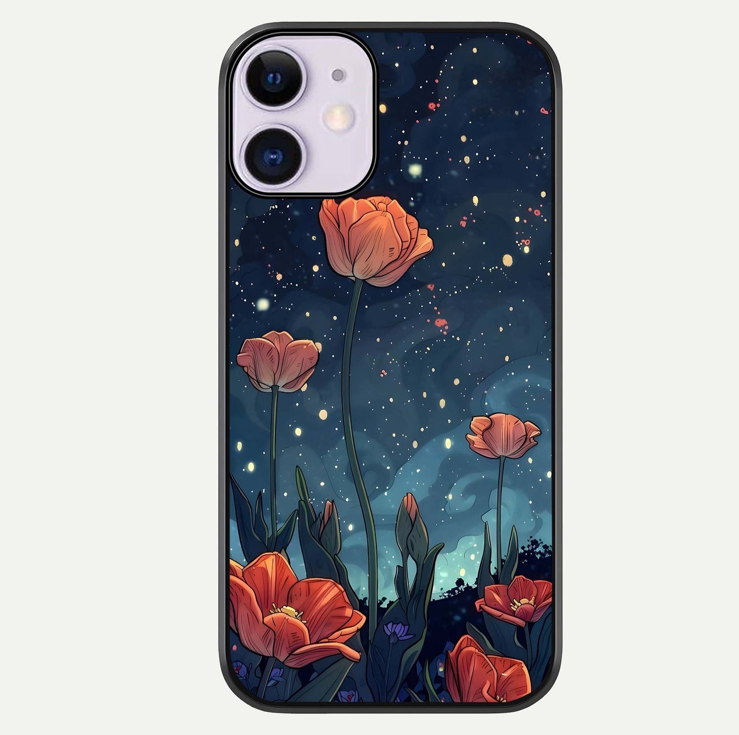 Midnight Tulip Glow Glass Case For iPhone 11 by Custom World