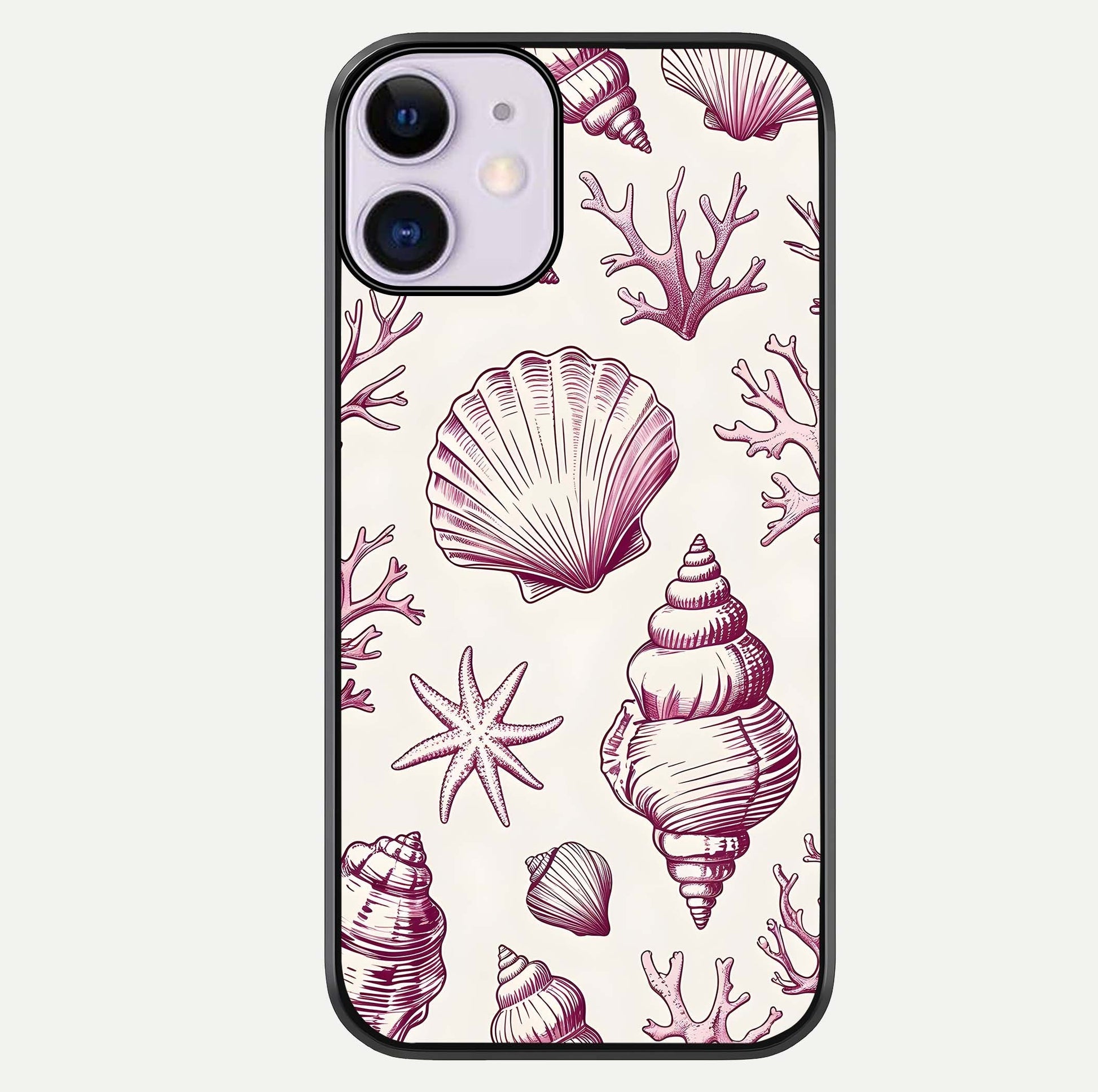 Pink Shells Outline Glass Case For iPhone 11 by Custom World