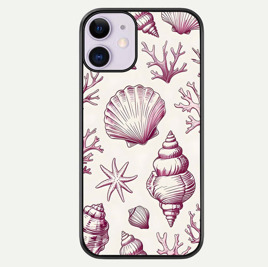 Pink Shells Outline Glass Case For iPhone 11 by Custom World