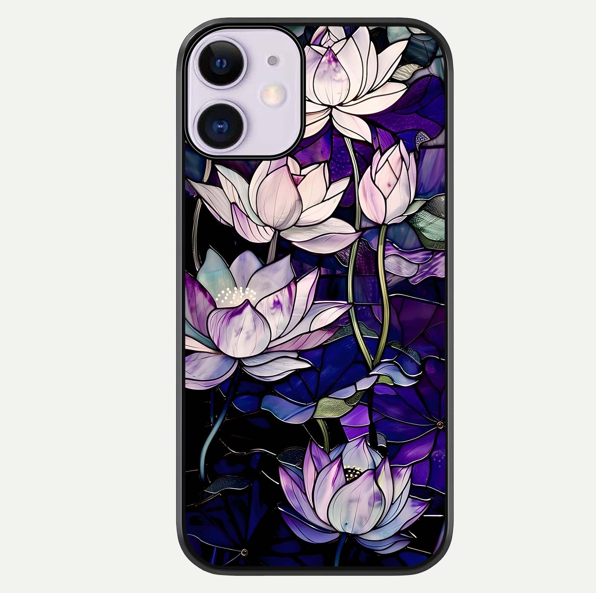 Purple Lotus Pattern Glass Case For iPhone 11 by Custom World