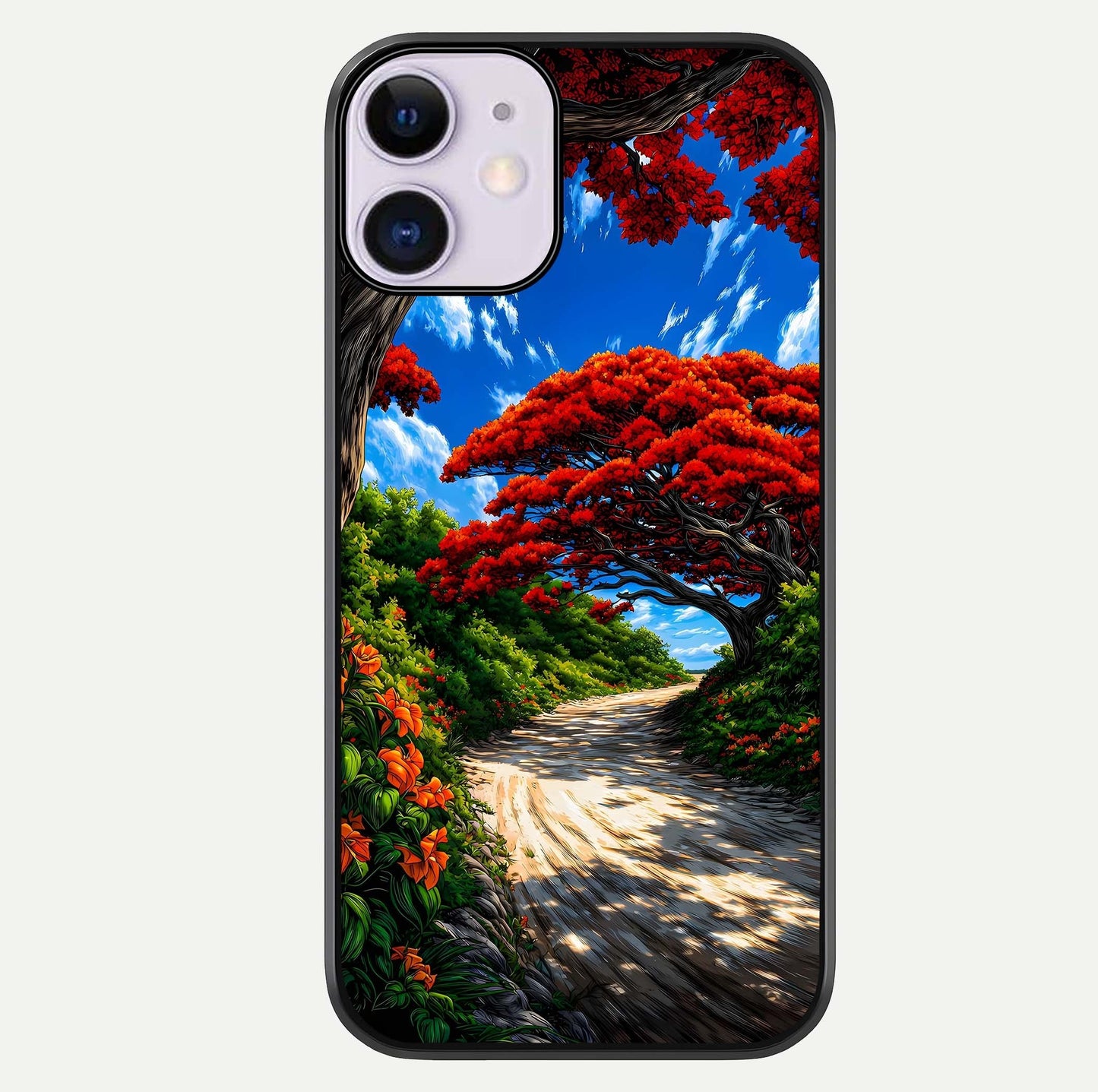 Red Trees Pathway Glass Case For iPhone 11 by Custom World