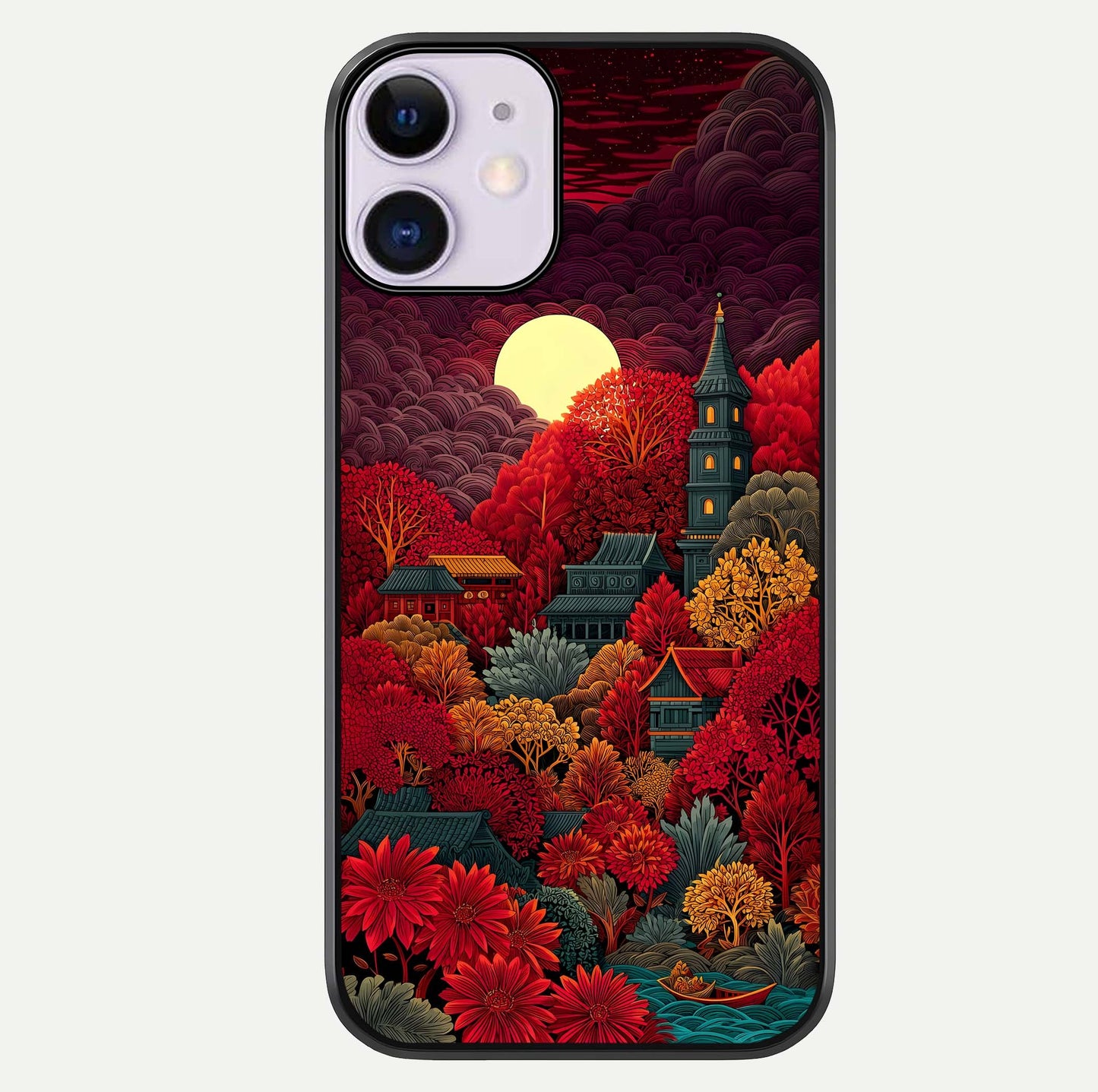 Scarlet Autumn Temple Glass Case For iPhone 11 by Custom World