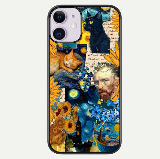 Sunflower Cat Art Glass Case For iPhone 11 by Custom World