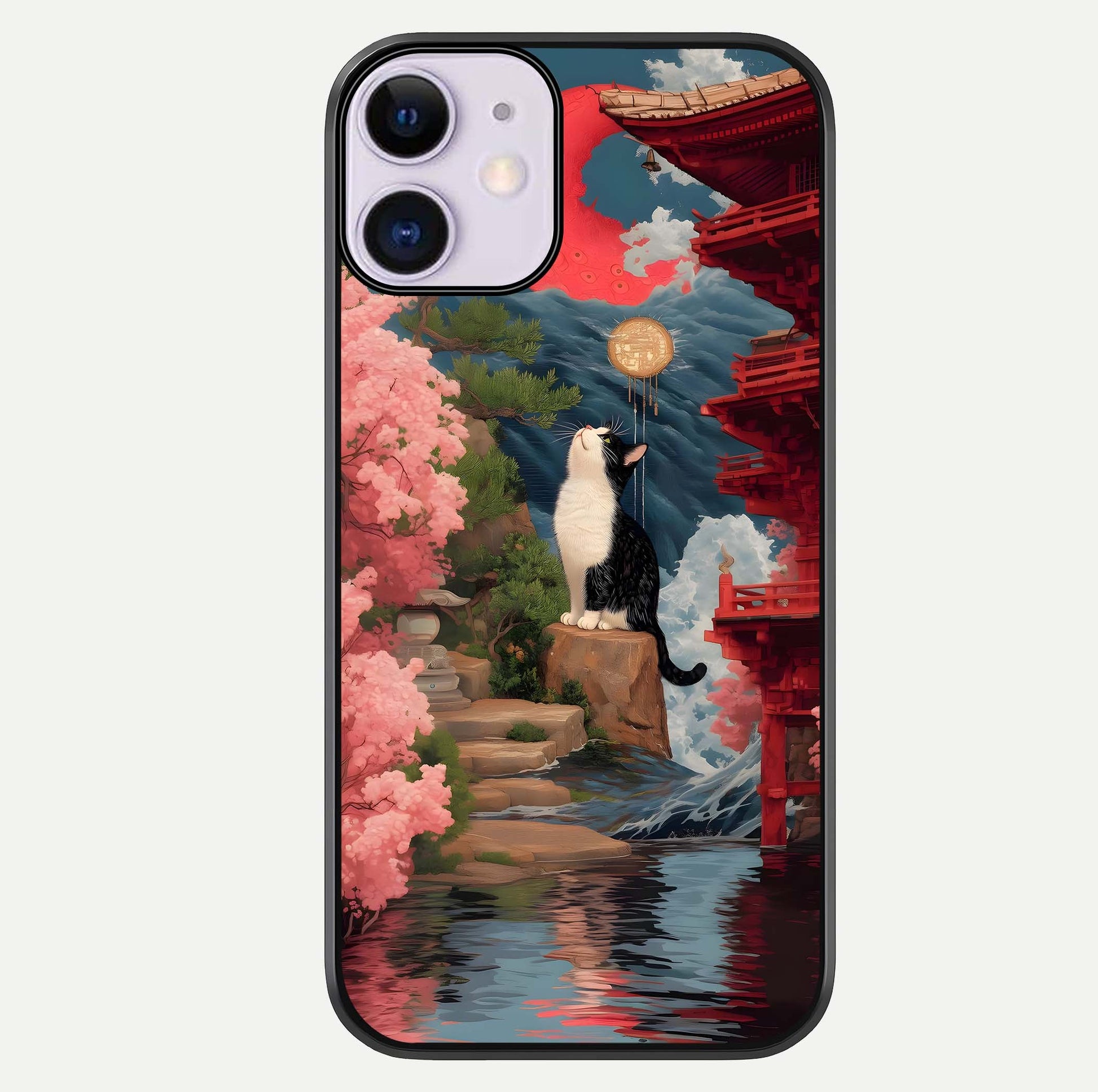 Temple Cat Scenery Glass Case For iPhone 11 by Custom World