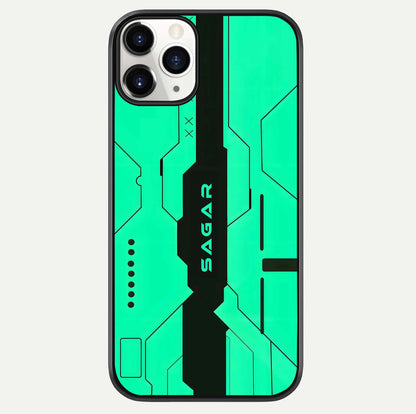 Aqua Tech CYBERPUNK Custom Name Glass Case For iPhone 16 Pro by Custom World
