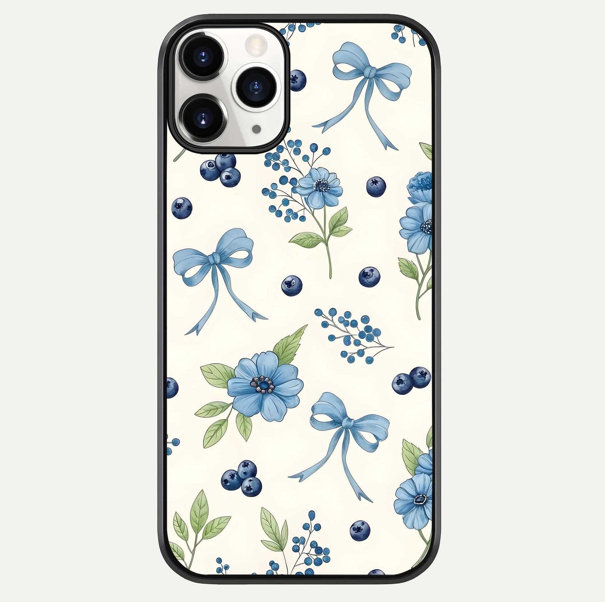 Blue Flower & Bow Glass Case For iPhone 11 Pro by Custom World