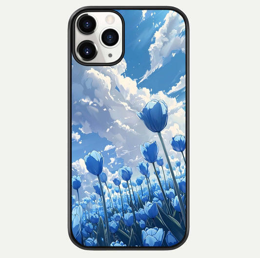 Blue Tulip Clouds Glass Case For iPhone 11 Pro by Custom World
