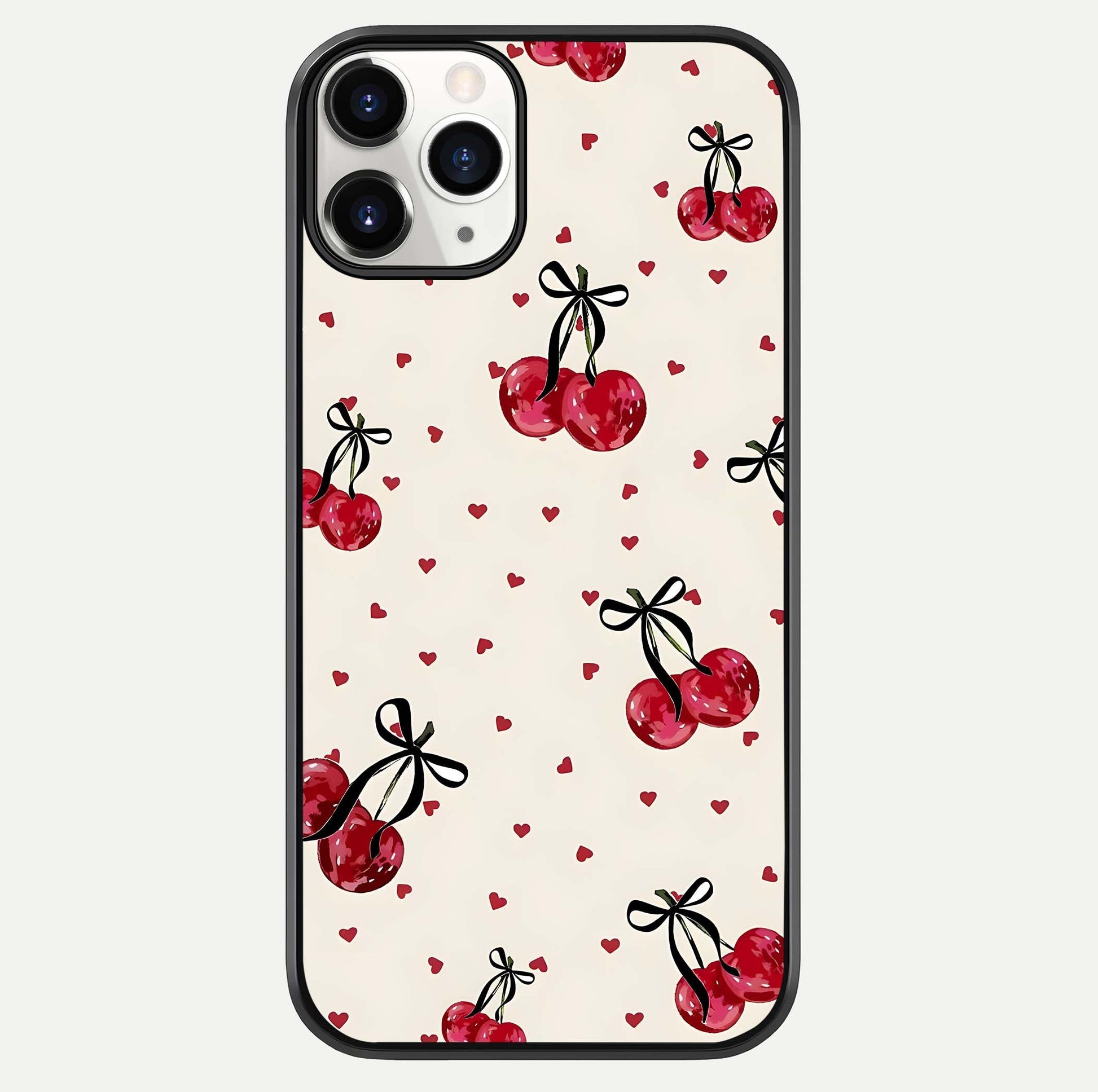 Cherry Heart Bow Glass Case For iPhone 11 Pro by Custom World